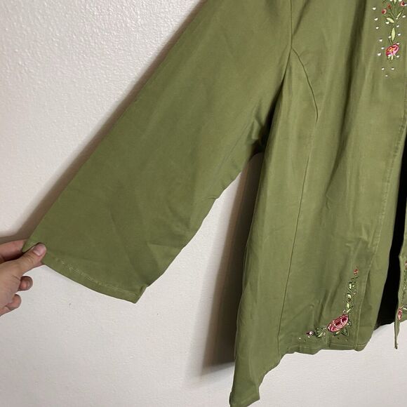 New Suzanne Somers‎ Green Floral Embroidered Rhinestone Jacket Women’s Large - Picture 5 of 12